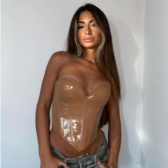 LEATHER CORSET TOP NUDE BROWN COLOR - Picture 4 of 4